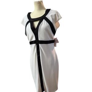 Bisou Bisou NWT Black & White  Sheath Dress Contrast Trim Cutout Neckline 14